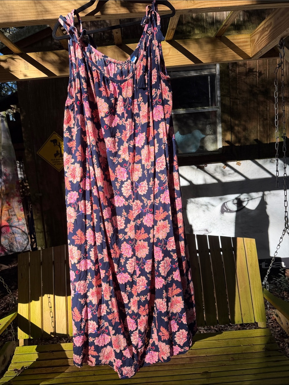 Old Navy Maxi Dress with Pink Floral Print swim cover up 4x tie top pockets!